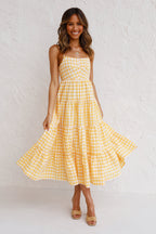 Kinslee Smocked Gingham High Low Maxi Dress Yellow