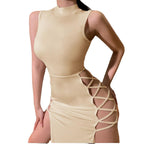 Romina Timeless Women's Sleeveless Cut Out Maxi Dress with Side Lacing Premium Wardrobe Essential
