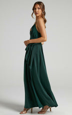 Limelight Satin High Low Maxi Dress Olive