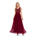 Double V Neck Sleeveless Sequined Chiffon Floor Length A Line Evening Dress Thirteen Party Dress