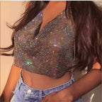 Hour Mesmerizing Plunge Metallic Halter Top