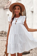 Angelo Cotton Ruffle Tiered Babydoll Dress White