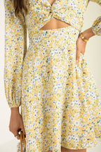 Inner Sunset Floral Smocked Cutout Dress Sage