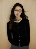 Button-Up Cardigan Sweater with White Inner Layer