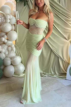 Fashion Lace Splicing Sexy Sleeveless Off-shoulder Slim Maxi Dress