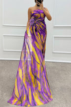Fairy Watercolor Design Printed Feather Rose Details Off Shoulder Sexy Folded Open Skirt