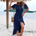 Some Like It Hot Smocked Off The Shoulder Dress Navy