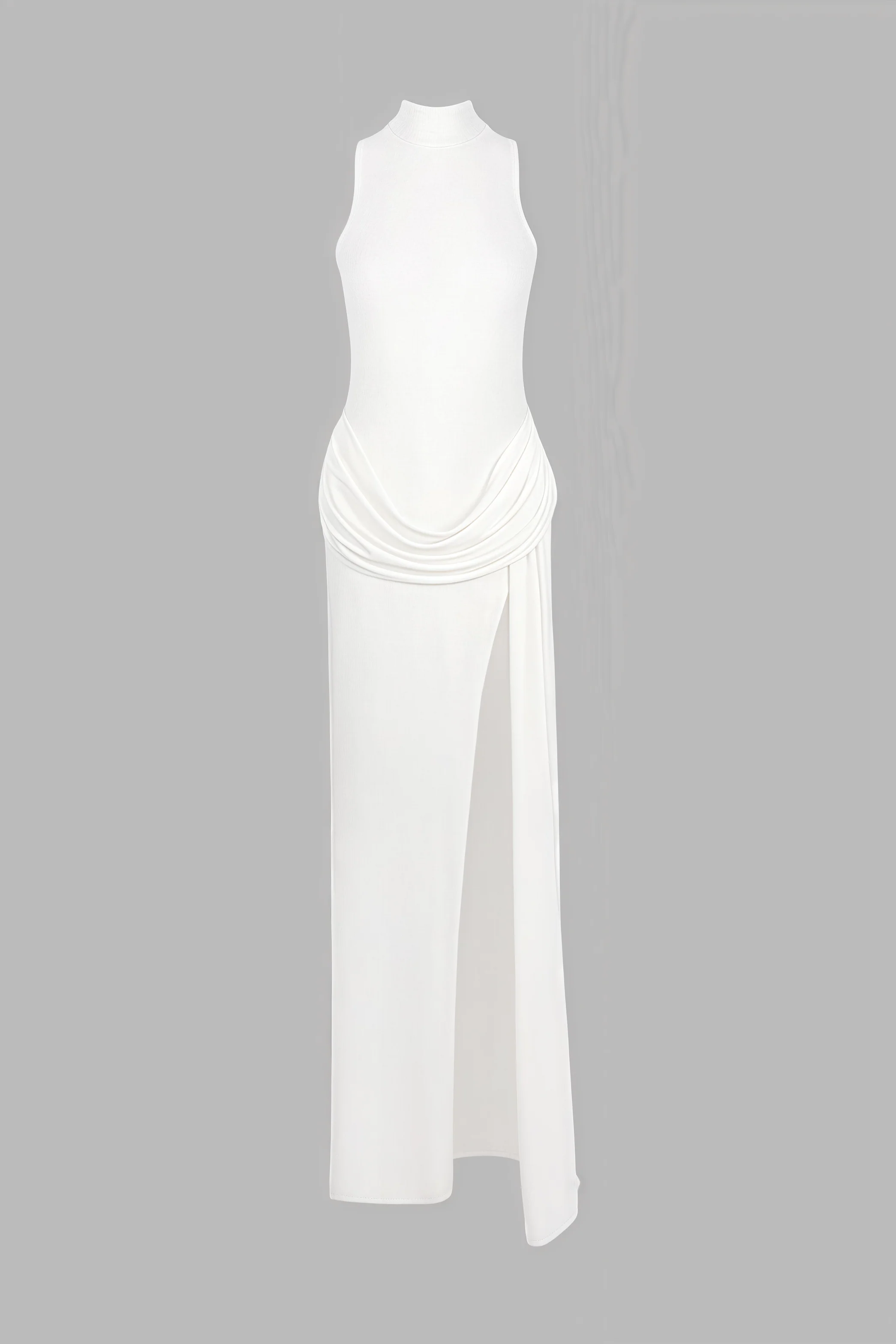 Jacinda White Backless Pleated Slit Maxi Dress