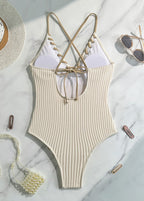 Lena - Ribbed Lace-Up One Piece Swimsuit