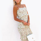 Kristy Floral Smocked Ruffle Midi Dress Taupe