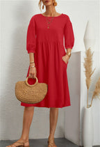 Sheridan Cotton Pocketed Babydoll Dress Red