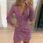Entertainment Sequin Wrap Dress Rose Gold FINAL