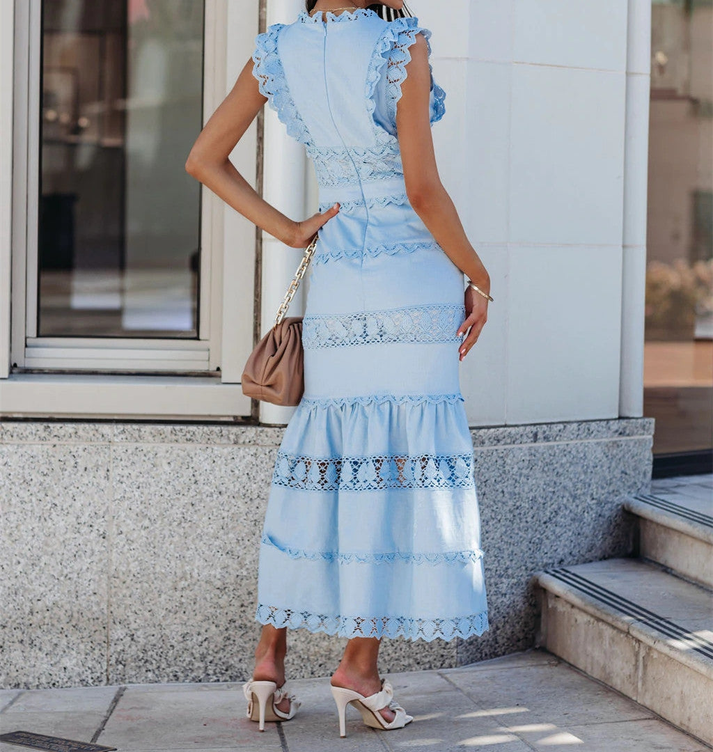 Jade Cotton Eyelet Tiered Maxi Dress Chambray FINAL