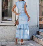 Jade Cotton Eyelet Tiered Maxi Dress Chambray FINAL