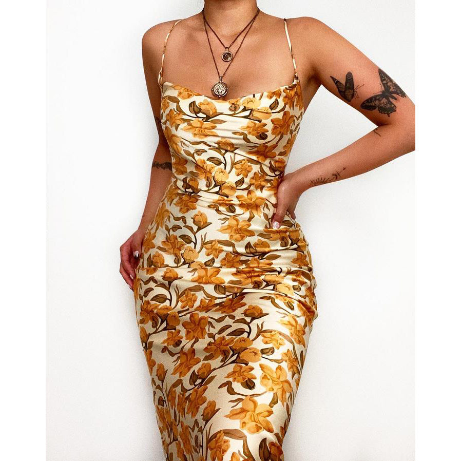 Lakeshore Printed Slip Midi Dress Yellow