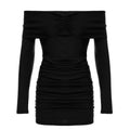 Pleated off the Shoulder Long Sleeve Slim Sheath Short Dress