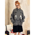 Oversized Zip-Up Sweater with Puppy Print