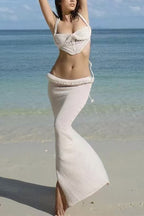 Sumui Hollow Crochet Knit Braid Detail V-shaped Hem Crop Vacation Tank