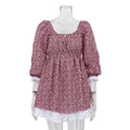 Printed Dress Puff Sleeve Square Collar Slimming A line Dress Floral Dress