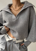 Minimalist Ribbed CollaRed Knit Sweater