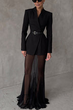 Long sleeved satin top S V collar single button long sleeved set