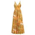 Bohemian Printed Maxi Dress V neck Strap Dress