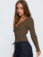 Date Minimalist Buttoned Knit Long Sleeve Top