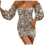 Precious Poppies Ruched Bell Sleeve Mini Dress