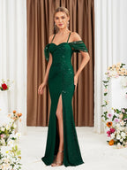Off Shoulder Spaghetti Straps Evening Dress Slit Slim Fit Fishtail Gown Annual Meeting Performance Host Formal Dress