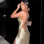 DressBetty - Split Satin Backless Dress