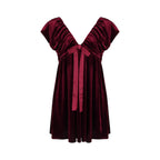 Autumn Winter V neck Bow Pleuche Party Women Dress