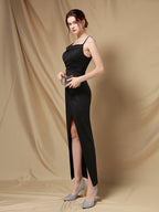 Line shoulder slim banquet evening dress