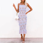 Kristy Floral Smocked Ruffle Midi Dress Dijon