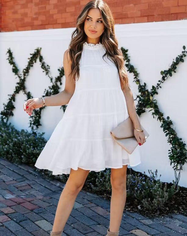 Southern Nights Tiered Halter Dress Off White FINAL