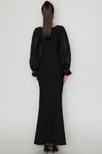 Thariy Black Square Neck Rhinestone Maxi Dress