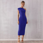 Elegant One Shoulder Bandage One Piece Dress Sleeveless Tight Sky Blue Evening Dress