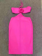Halter Cut out Backless Three Dimensional Floral Tight Dress