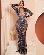 Ripped Skinny Sheath Dress Rhinestone Printed Dress