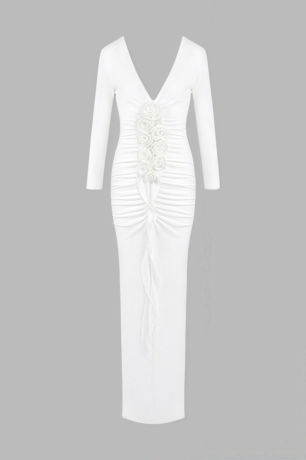 Vivialk V-neck 3D Flower Pleated Maxi Dress
