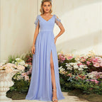 V neck Elegant Evening Dress Prom Party Slit Evening Dress Wedding Dinner Toast Dress Annual Meeting Dress