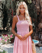 Sunshower Cotton Tiered Maxi Dress Dusty Rose