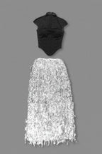 Xenia Fringe Beaded Maxi Dress Two Piece Set