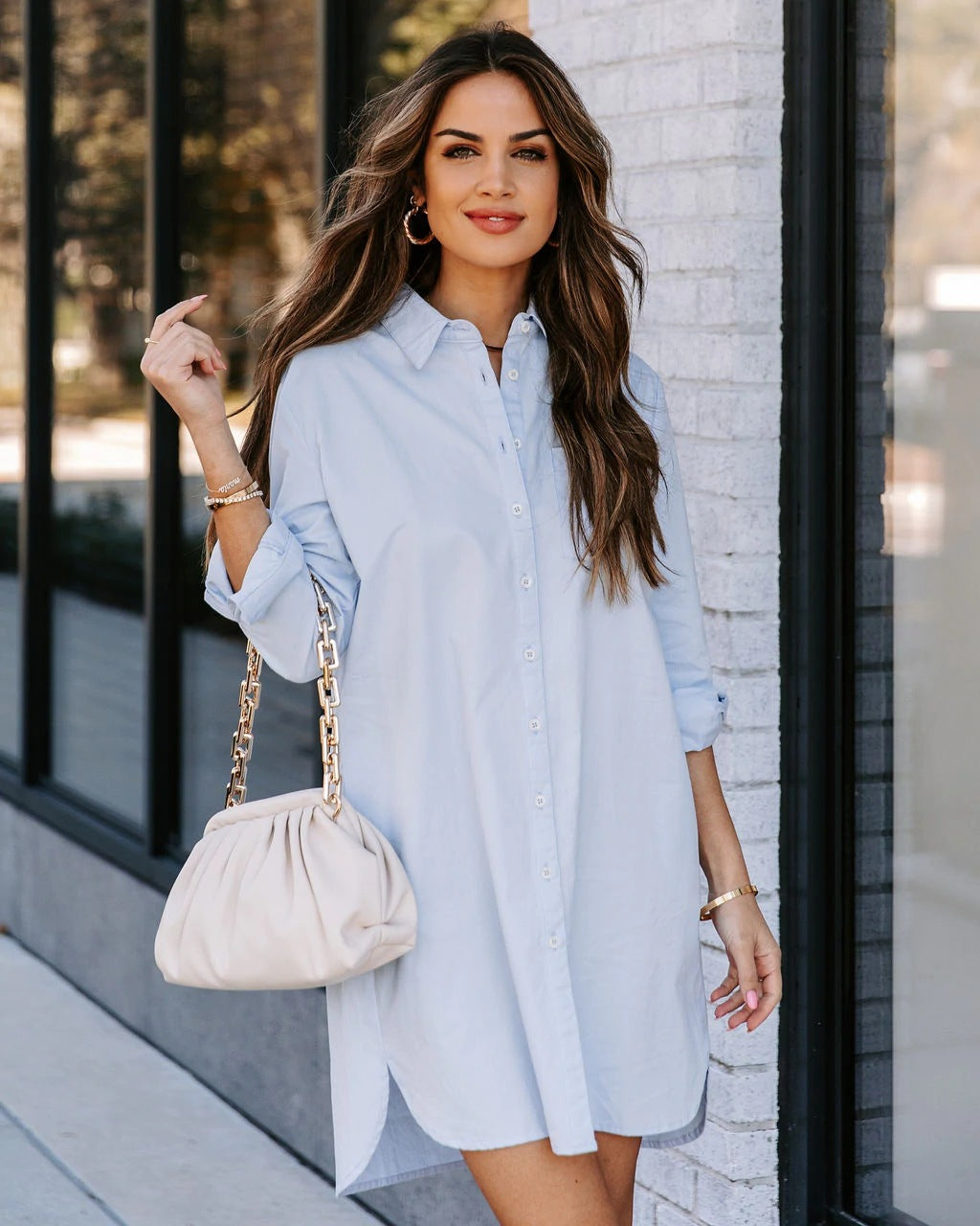 Harmony Cotton Button Down Shirt Dress Lavender