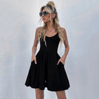 Fine By Me Pocketed Smocked Dress Black