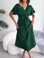 Cross VNeck Pleated Dress