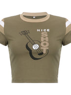 Guitar Print Crew Neck Top