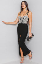 Eirike Glitter Diamond High Split Maxi Dress