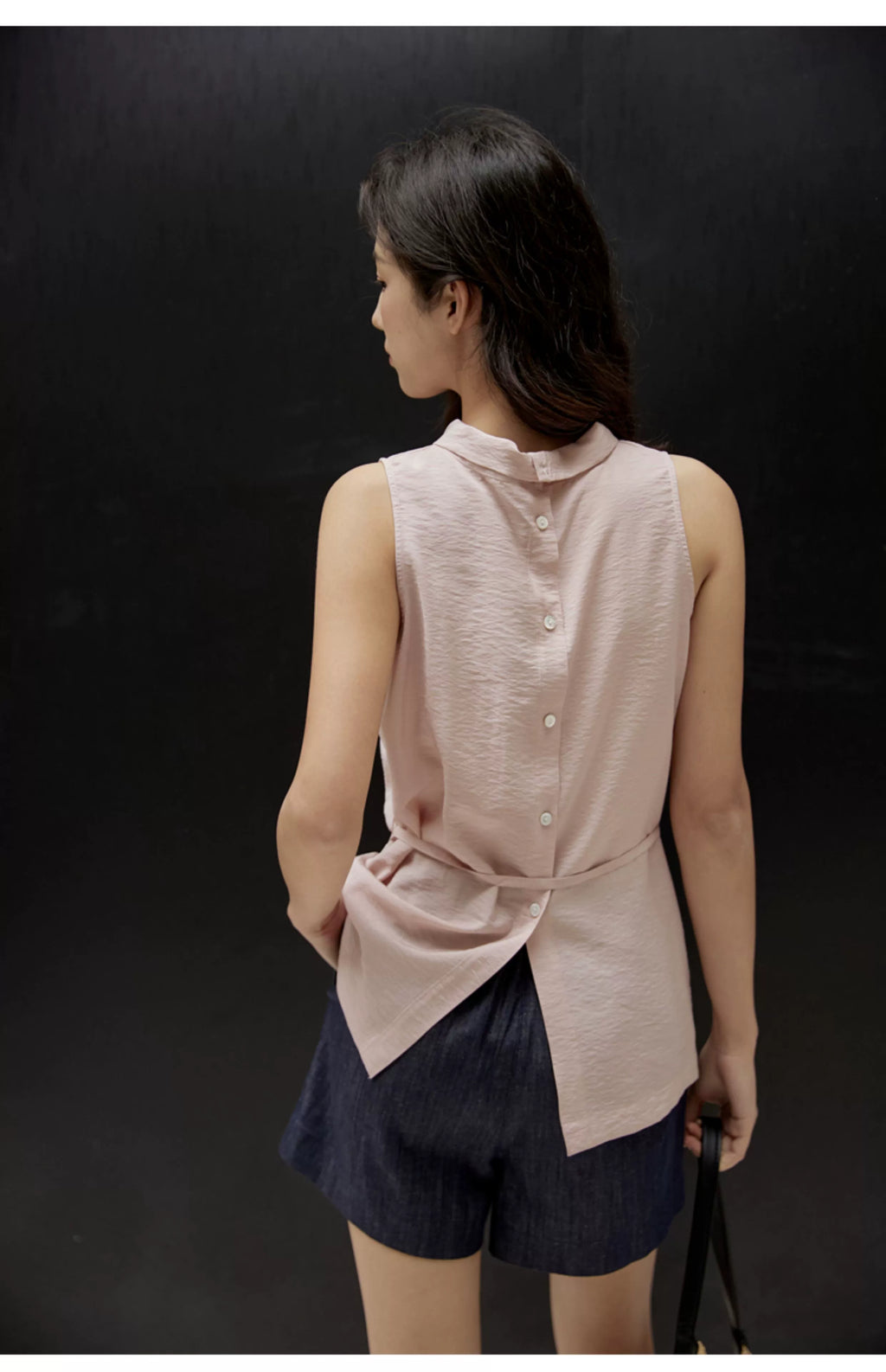 Sleeveless Light Pink Belted Top