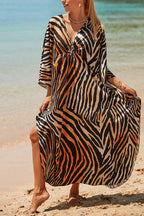 Simple Unique Printed Pleated Front Slit Cover Up