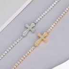 Sparkly Full Zircon Cross Titanium Steel Fadeless Chain Bracelet